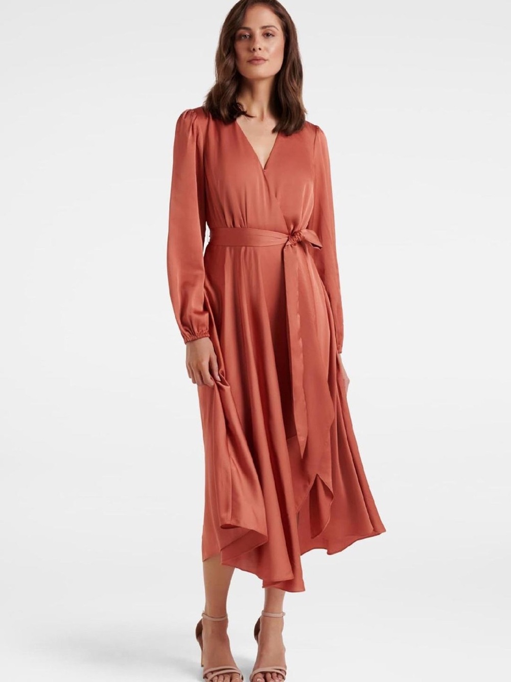 Ever New Marilyn Satin Wrap Midi Dress Missing belt tie slamon pink